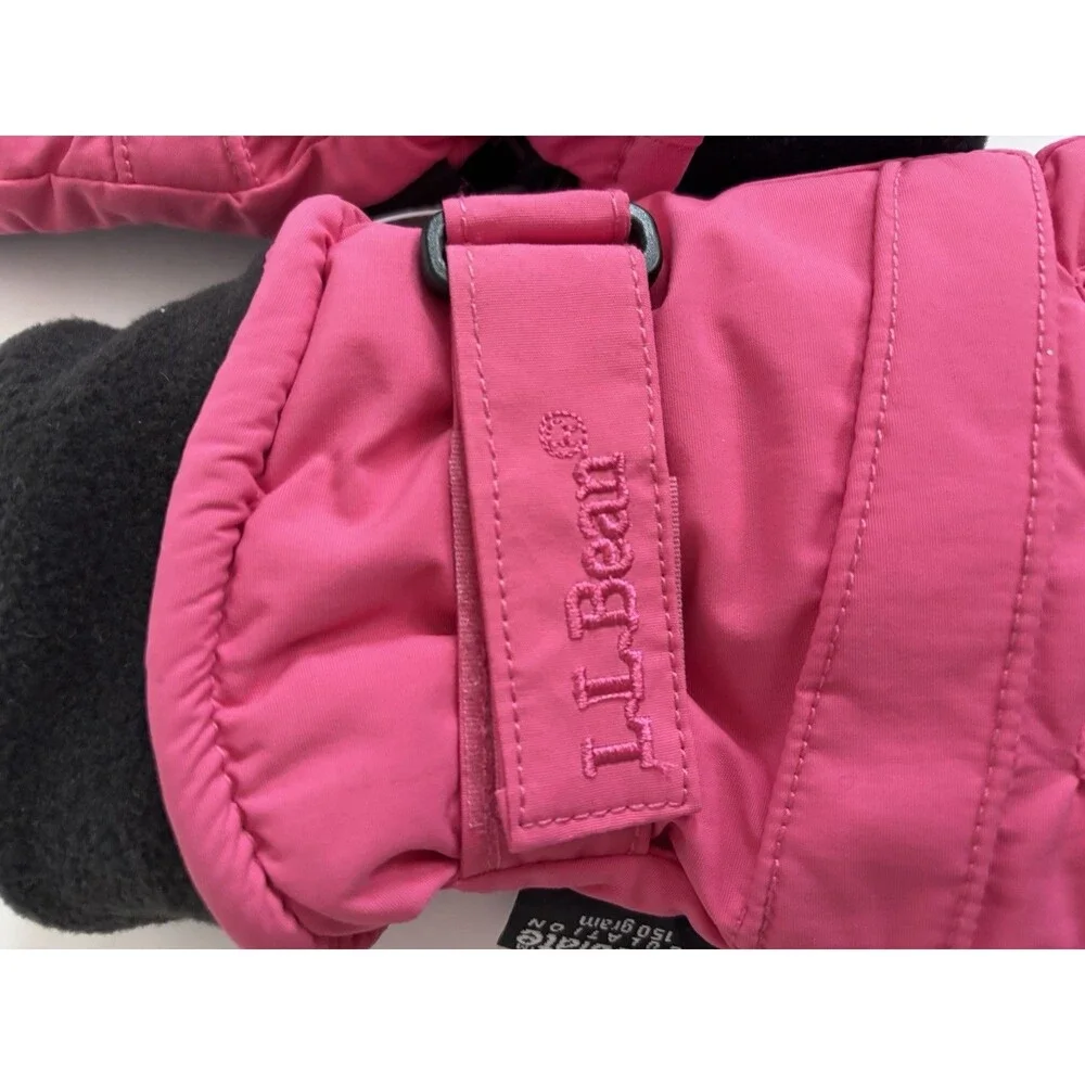 LL BEAN Mitten Gloves Primaloft Insulated Lined Kids L  NEW Pink/Black